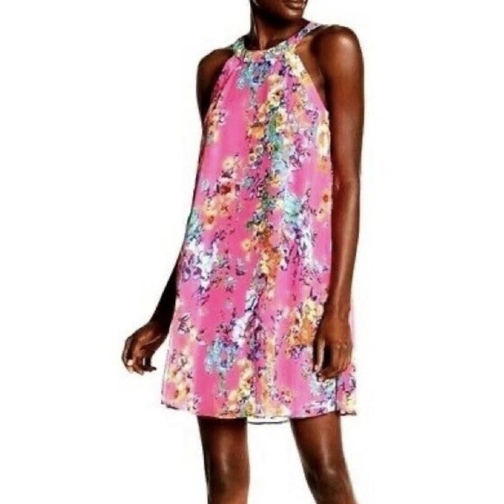 Betsey Johnson Women's‎ Pink Floral Swing Dress Chiffon Lined Size 6